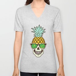 Pineapple Funny Skull V Neck T Shirt