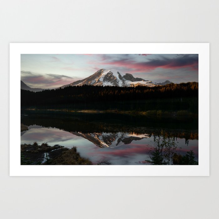 Mt. Rainier, Reflection Lake, Scenic Landscape, Nature Art Print