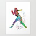 Baseball Softball Player Sports Art Print Watercolor Print Girl's softball Kunstdrucke