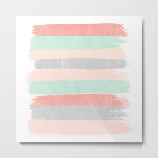 Stripes hand painted abstract minimal nursery decor gender neutral palette Metal Print
