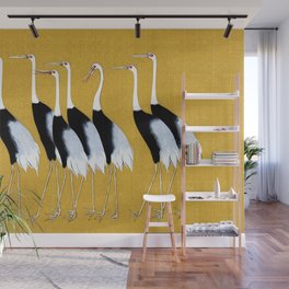 Flock of Japanese red crown crane by Ogata Korin Wall Mural