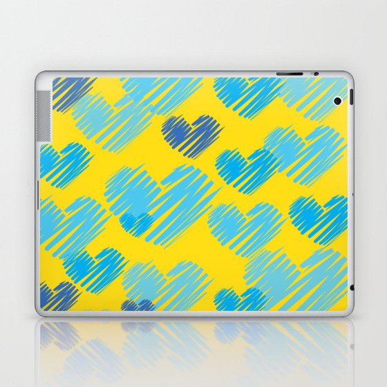 Hearts in Bunches, Cerulean Blue on Yellow Laptop & iPad Skin