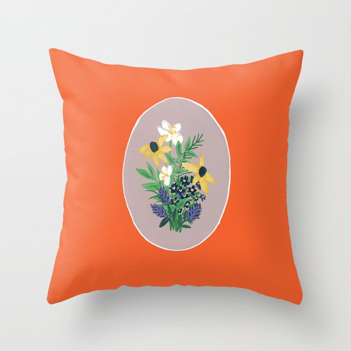 Orange Floral Vignette  Throw Pillow