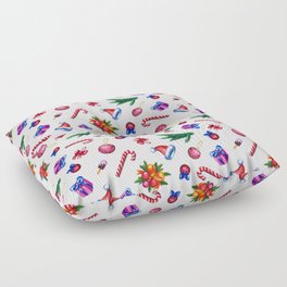 Colorful Christmas watercolor pattern on white background Floor Pillow