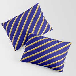 [ Thumbnail: Goldenrod, Blue & Tan Colored Striped/Lined Pattern Pillow Sham ]
