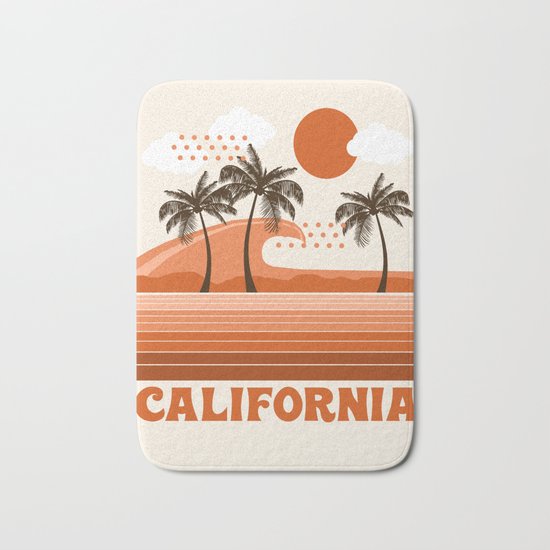 California - retro 70s 1970's sun surfing beach throwback minimal design Bath Mat