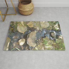 Rock Waterfall with Green Plants Rug