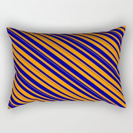 [ Thumbnail: Dark Orange and Dark Blue Colored Lined/Striped Pattern Rectangular Pillow ]