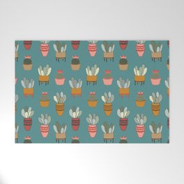 Cacti & Planters in Turquoise Welcome Mat