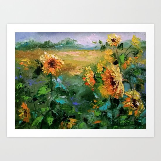 Sunflowers in the wind Art Print