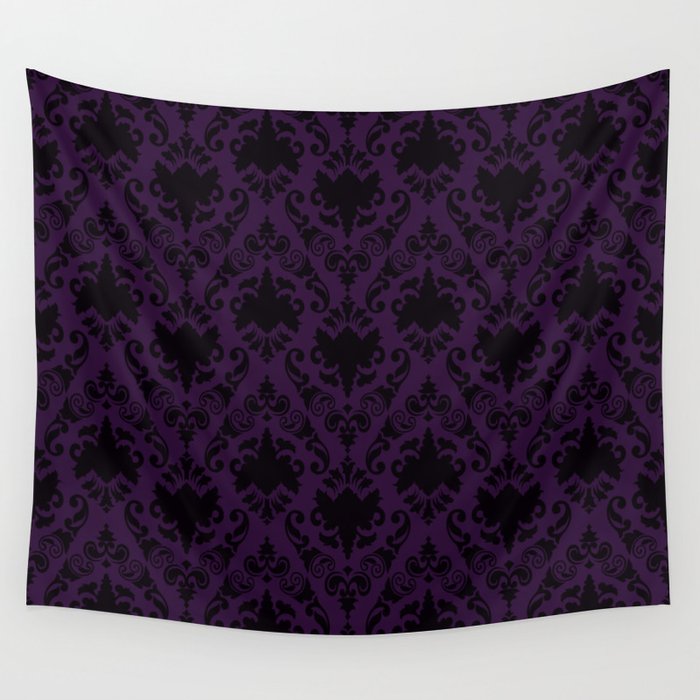 Aubergine and Black Damask Wall Tapestry