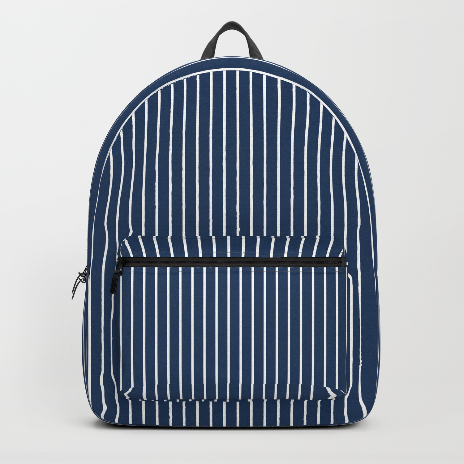 blue and white striped backpack