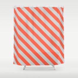 [ Thumbnail: Light Grey and Red Colored Striped/Lined Pattern Shower Curtain ]