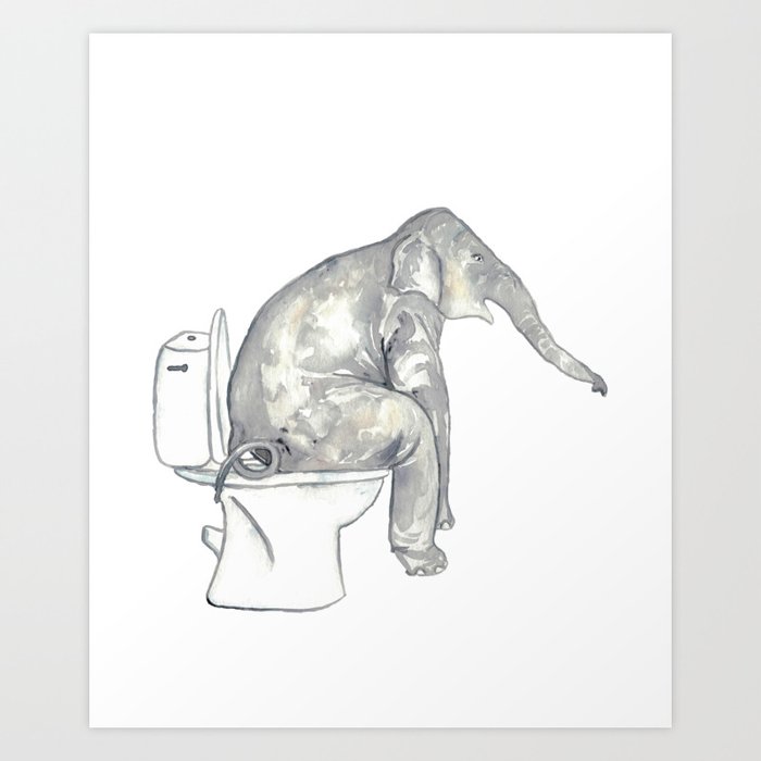 Elephant toilet Painting Wall Poster Watercolor Art Print