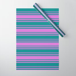 [ Thumbnail: Orchid and Dark Cyan Colored Stripes/Lines Pattern Wrapping Paper ]
