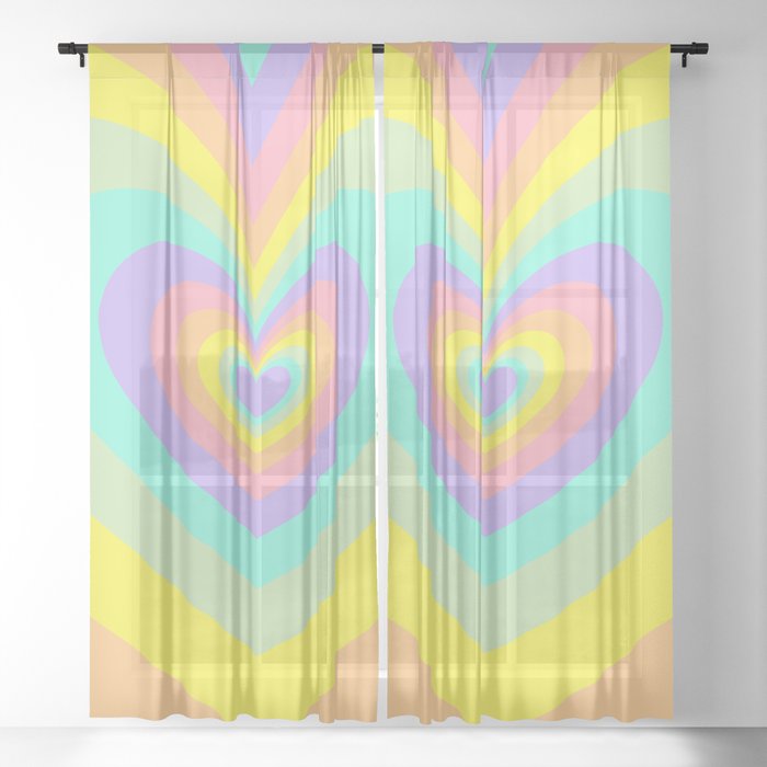 Colorful Rainbow Psychedelic Hearts Sheer Curtain