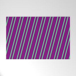 [ Thumbnail: Purple, Green & Light Green Colored Lined/Striped Pattern Welcome Mat ]