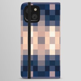 geometric symmetry art pixel square pattern abstract background in brown blue iPhone Wallet Case