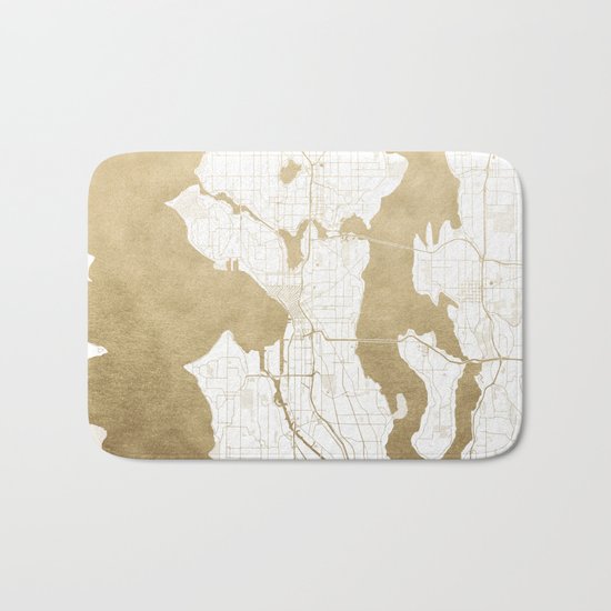 Seattle White and Gold Map Bath Mat