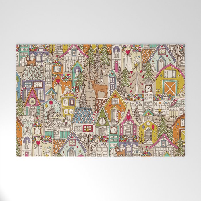 vintage gingerbread town Welcome Mat
