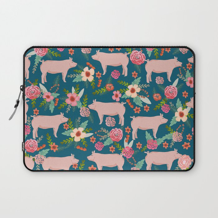Pig florals farm homesteader pigs cute farms animals floral gifts Laptop Sleeve