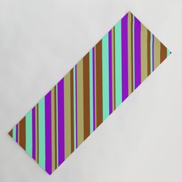 [ Thumbnail: Aquamarine, Dark Violet, Dark Khaki, and Brown Colored Stripes/Lines Pattern Yoga Mat ]