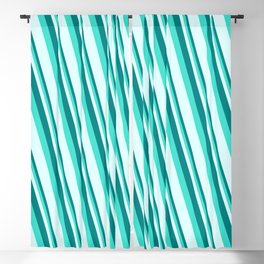 [ Thumbnail: Teal, Turquoise, and Light Cyan Colored Stripes Pattern Blackout Curtain ]