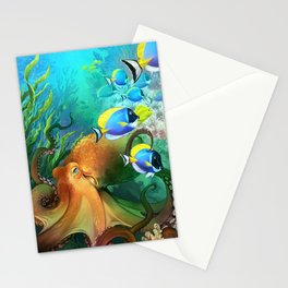 Octopus and Blue Tang (tropical coral reef) ~! Stationery Card