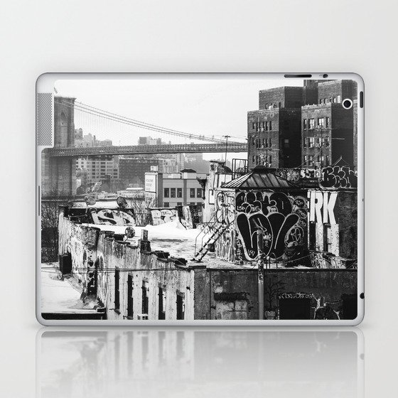 New York City | Brooklyn Bridge View | Black and White Photography Laptop & iPad Skin