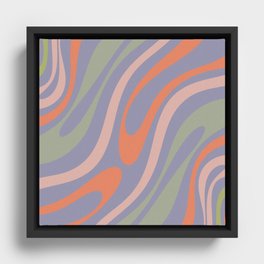 Wavy Loops Retro Abstract Pattern in Periwinkle, Orange, Celadon, and Blush Framed Canvas