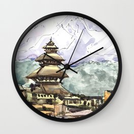 Nepal Temple Bhaktapur Kathmandu Wall Clock | Backpacking, Watercolor, Nepal, Landscapepainting, Bhaktapur, Snowcapedmountains, Himalayanvillage, Originalwatercolor, Nepalesetemple, Nepali 