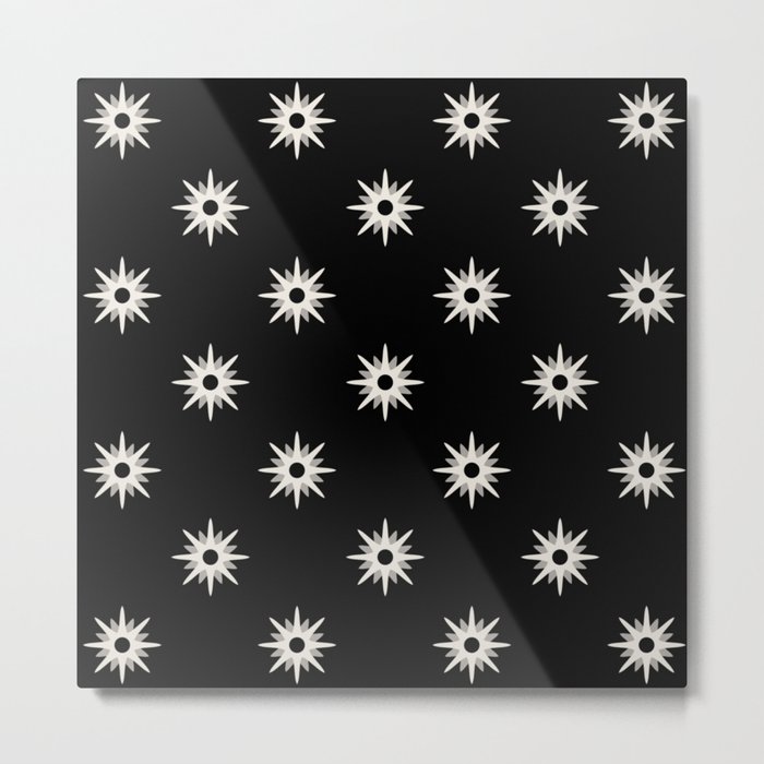 Black atomic mid century white stars pattern Metal Print