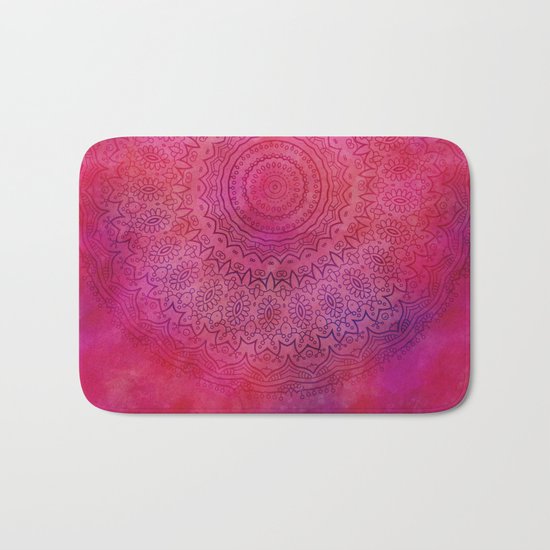 Watercolor Mandala Painting Red Pink Bath Mat