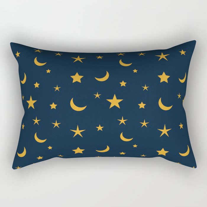 Yellow moon and star pattern on Navy blue background Rectangular Pillow