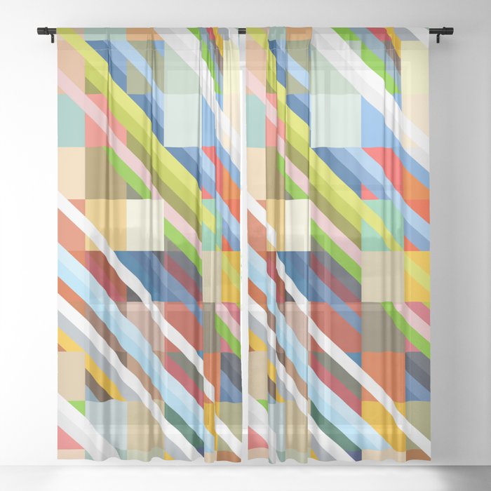 Colorful Geometric Stripes Radande Sheer Curtain
