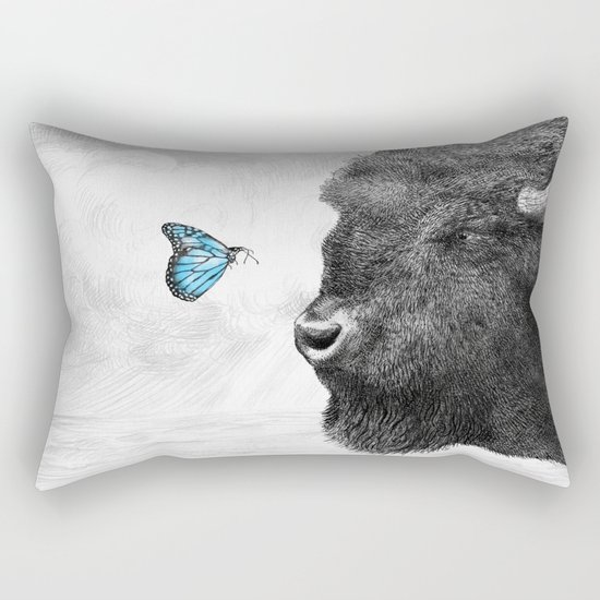 Bison and Butterfly (square format) Rectangular Pillow