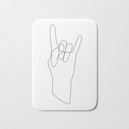 Rock Bath Mat | Rock, Wrist, Digital, Minimal, Sign Language, Pop Art, Hand Gesture, Palm, Line Sketch, Curated 