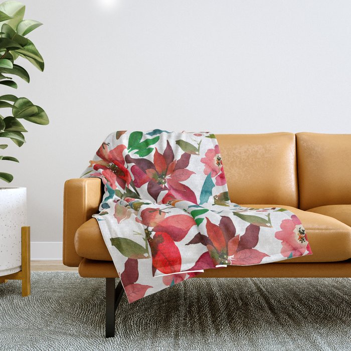 Hand Painted Lush Watercolor Roses Pattern Throw Blanket