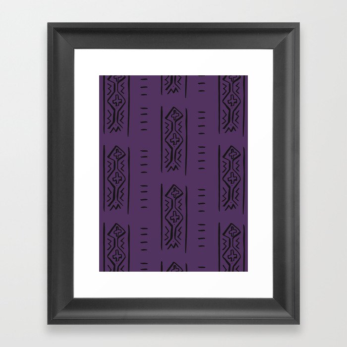 Mud Cloth Mercy Purple and Black Pattern   Framed Art Print