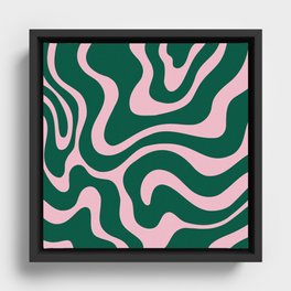 Warped Swirl Marble Pattern (emerald green/pink) Framed Canvas