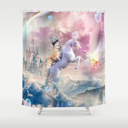 Rainbow Galaxy Corgi Dog Riding Unicorn Shower Curtain