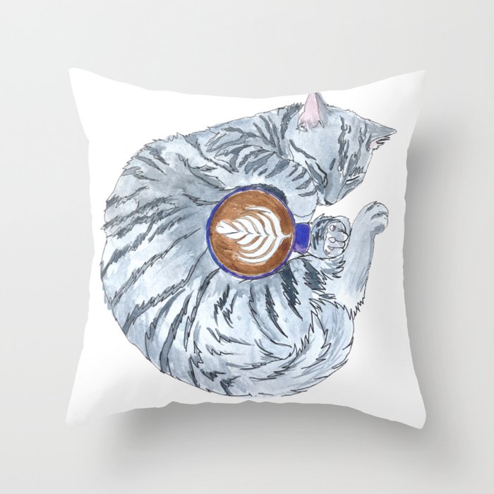 Cozy Coffee Cat Throw Pillow