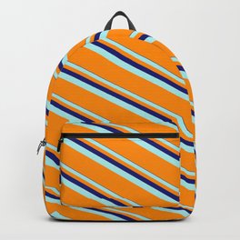 [ Thumbnail: Midnight Blue, Turquoise, and Dark Orange Colored Lines/Stripes Pattern Backpack ]