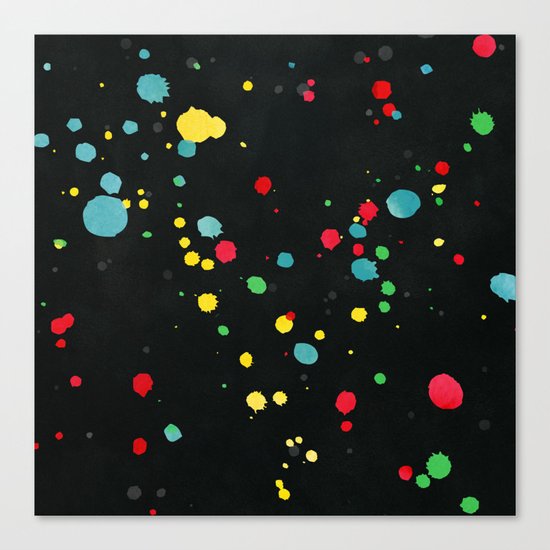 Watercolor splatters on black Canvas Print
