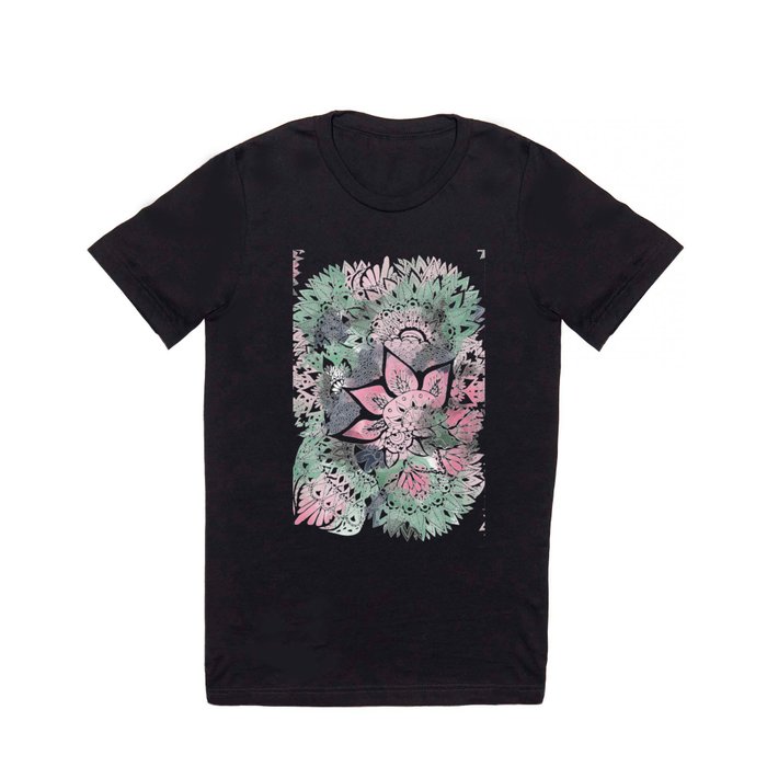 Hand drawn floral mandala pink green garden spring pattern T Shirt