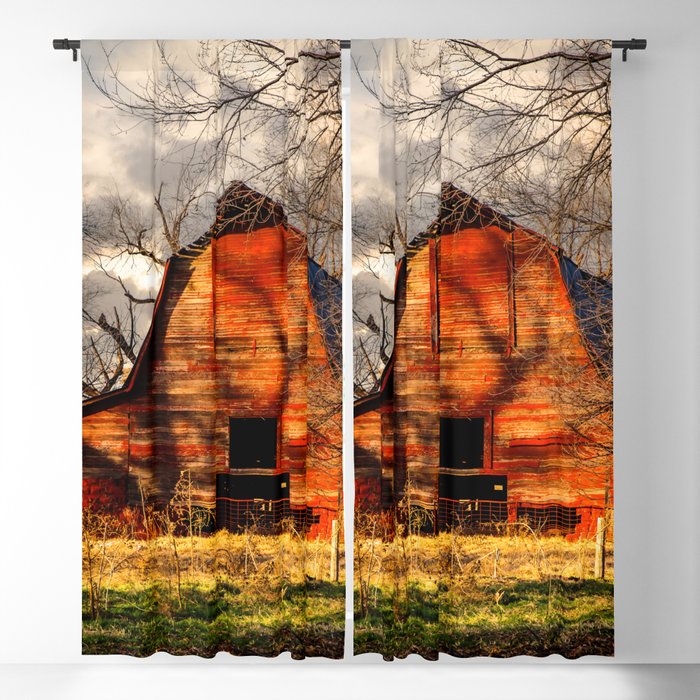 Red Barn - Rustic Barn in Shadows on Fall Day in Oklahoma Blackout Curtain