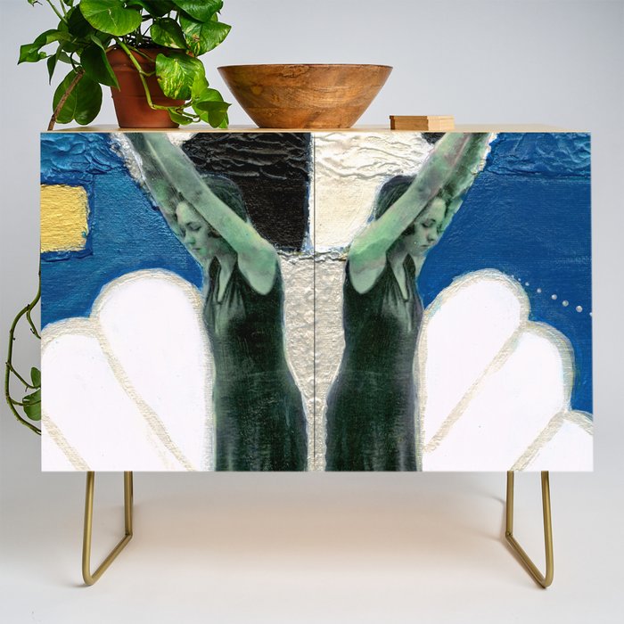 Bold Girl Credenza | Painting, Painting, Acrylic, Abstract, Collage, Blue, Bold, Girl, Ocean, Vintage