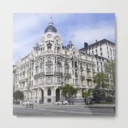 Spain Photography - White Beautiful  Building In Down Town Madrid Metal Print