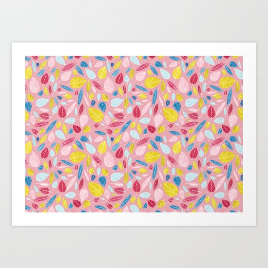 leaves on pink Art Print