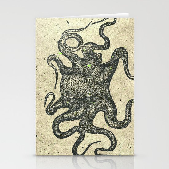 Black Brown Vintage Nautical Steampunk Octopus Stationery Cards
